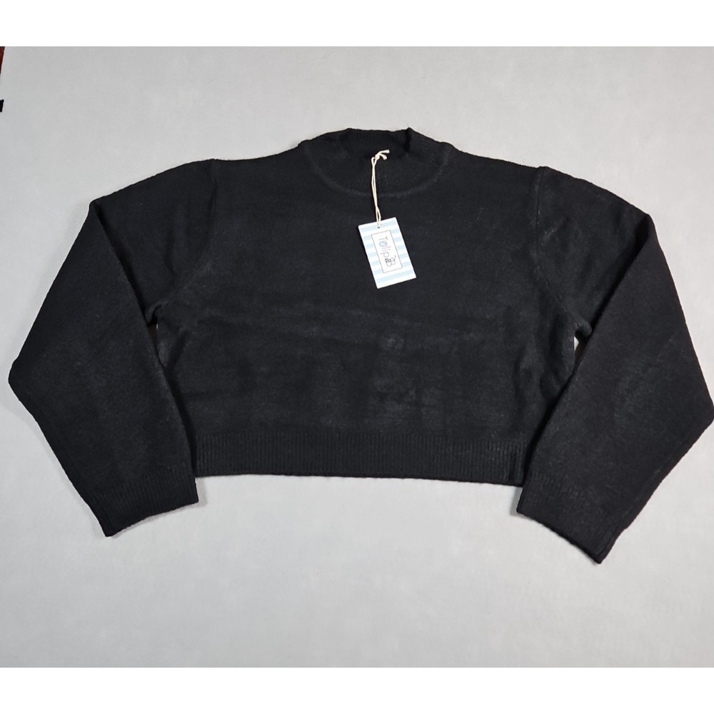 Tulip B Womens Black Cropped Pullover Sweater Size Large NWT